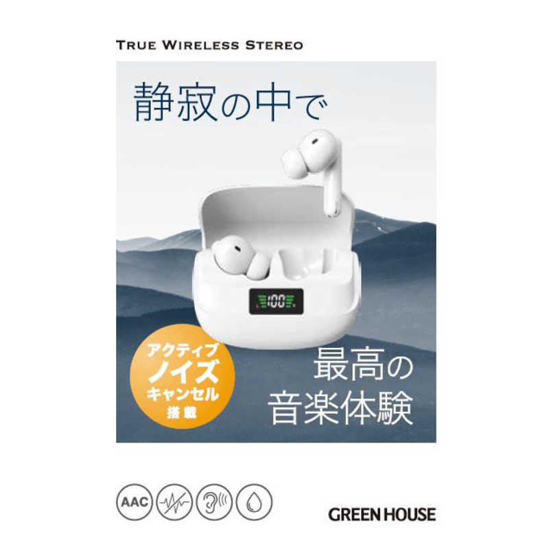 グリーンハウス グリーンハウス 完全ワイヤレスステレオイヤホン ノイズキャンセル ホワイト ［ワイヤレス(左右分離) /ノイズキャンセリング対応 /Bluetooth対応］ GH-TWSW-WH GH-TWSW-WH