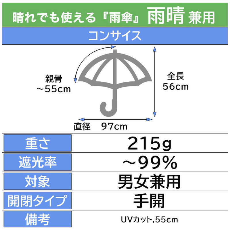 コンサイス コンサイス 折り畳み傘 雨晴兼用 3段ミニ 55cm UVカット Voyage d homme ブラック MR001-01 MR001-01