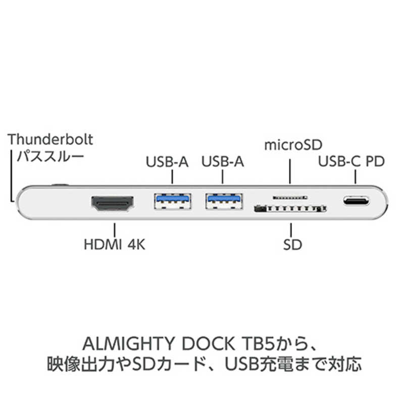 TUNEWEAR TUNEWEAR USB-Cポートx1 USB-Aポートx1 SD SDHC SDXC ALMIGHTY DOCK TB5 Silver TUN-OT-000068 TUN-OT-000068