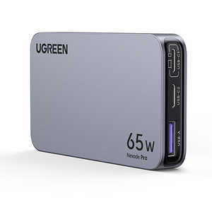 UGREEN Nexode Pro 薄型急速充電器 65W 3ポート 海外用変換プラグ付き 25356 ［USB Power Delivery対応/ GaN(窒化ガリウム) 採用］ グレー UGR-OT-000009