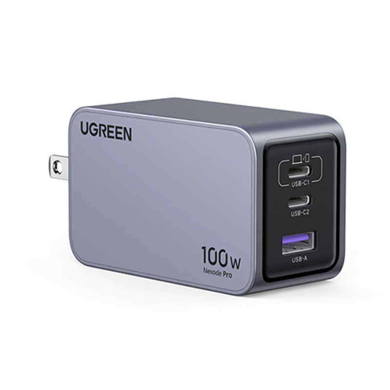 UGREEN UGREEN Nexode Pro 急速充電器 100W GaN 2C1A 3ポート USB-C to USB-Cケーブル付き 25873 グレー UGR-OT-000010 UGR-OT-000010