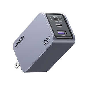 UGREEN Nexode Pro 急速充電器 100W GaN 2C1A 3ポート USB-C to USB-Cケーブル付き 25873 グレー UGR-OT-000010