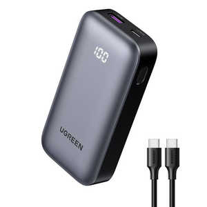 UGREEN Nexode 10000mAh 急速充電モバイルバッテリー 30W グレー USB-C to USB-Cケーブル付き 25185 ［USB Power Delivery対応 /2ポート］ UGR-BY-000004