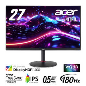 ACER エイサー NITRO 27液晶ディスプレイ (IPS/非光沢/2560×1440、WQHD/350cd/1ms/HDMI/DisplayPort/ブラック/スピーカー搭載) XV272UV3bmiiprx