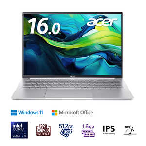 ACER エイサー ノートパソコン [ Copilot＋ PC / 16型 / Win11 Home / Core Ultra 5 / メモリ16GB / SSD512GB / Office ] SFL16-51M-F56Y/F