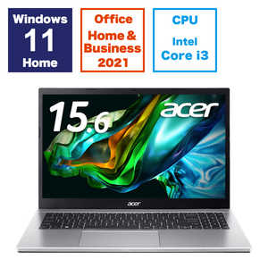 ACER エイサー ノートパソコン Aspire 3 ピュアシルバー [15.6型 /Win11 Home /Core i3 /メモリ：8GB /SSD：256GB /Office] A315-59-H38U/F