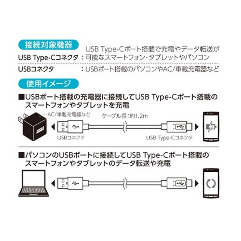 多摩電子工業 多摩電子工業 1.2m[USB-C ⇔ USB-A]2.0ケーブル 充電･転送 ブラック TH30CA12K TH30CA12K