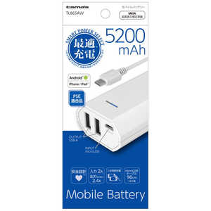 多摩電子工業 モバイルバッテリー ホワイト [5200mAh /microUSB /充電タイプ] TL86SAW