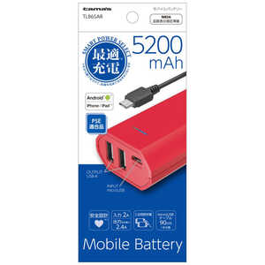 多摩電子工業 モバイルバッテリー レッド [5200mAh /microUSB /充電タイプ] TL86SAR