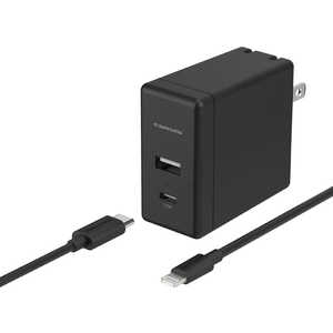 多摩電子工業 PD対応 USB AC充電器 30W USB-C ライトニングケーブル付属 TSAP117ULC10K ブラック