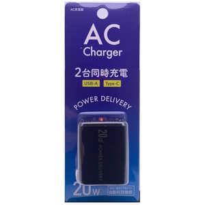  PD(PowerDelivery) бUSB-ACŴ 3A 20W Type-Cݡȡ1 USB-Aݡȡ1˥֥å ACUC-20ADBK