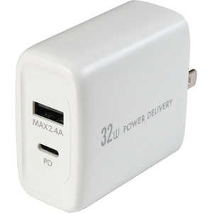 オズマ パワーデリバリー搭載AC充電器(Type-C20W & USB-A12W)2ポート ホワイト ACUC-32ADWH
