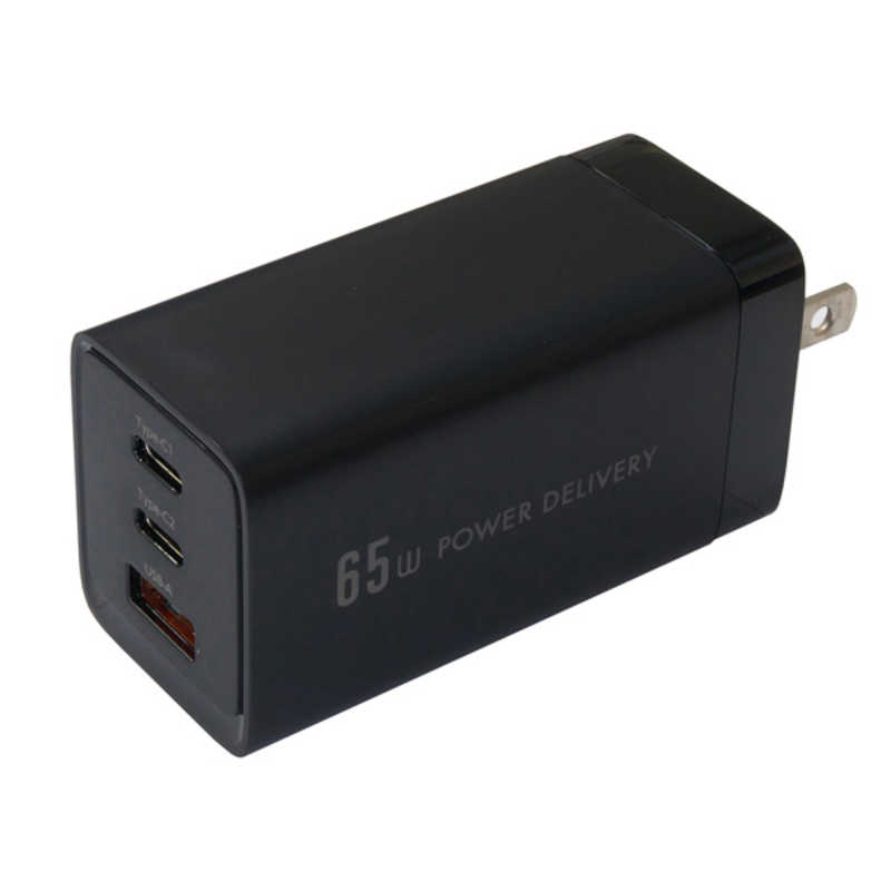 オズマ オズマ PowerDelivery(PD)対応USB-AC充電器 65W 3ポート(Type-C×2+USB-A×1) GaN使用 PPS出力対応 ブラック ACUC2M65ADBK ACUC2M65ADBK
