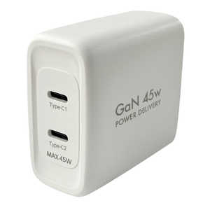 オズマ Power Delivery搭載 AC USB充電器 45W (C＆A) ホワイト ［2ポート /Smart IC対応 /GaN(窒化ガリウム) 採用］ ACC2-45PGWH