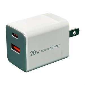 オズマ PowerDelivery20W出力 AC-USB充電器 2Port(C＆A) ホワイト ［2ポート /USB Power Delivery対応 /Smart IC対応］ ACUC-20PQWH