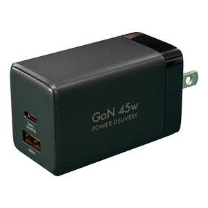 オズマ PowerDelivery45W出力 AC-USB充電器 2Port(C＆A) ブラック ［2ポート /USB Power Delivery対応 ］ ACUC-45PQGBK