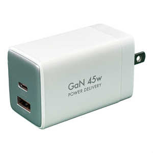 オズマ PowerDelivery45W出力 AC-USB充電器 2Port(C＆A) ホワイト ［2ポート /USB Power Delivery対応 /］ ACUC-45PQGWH