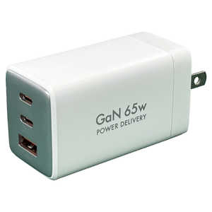 オズマ PowerDelivery65W出力 AC-USB充電器 3Port(C＊2＆A) ホワイト ［3ポート /USB Power Delivery対応］ ACUC2-65PQGWH