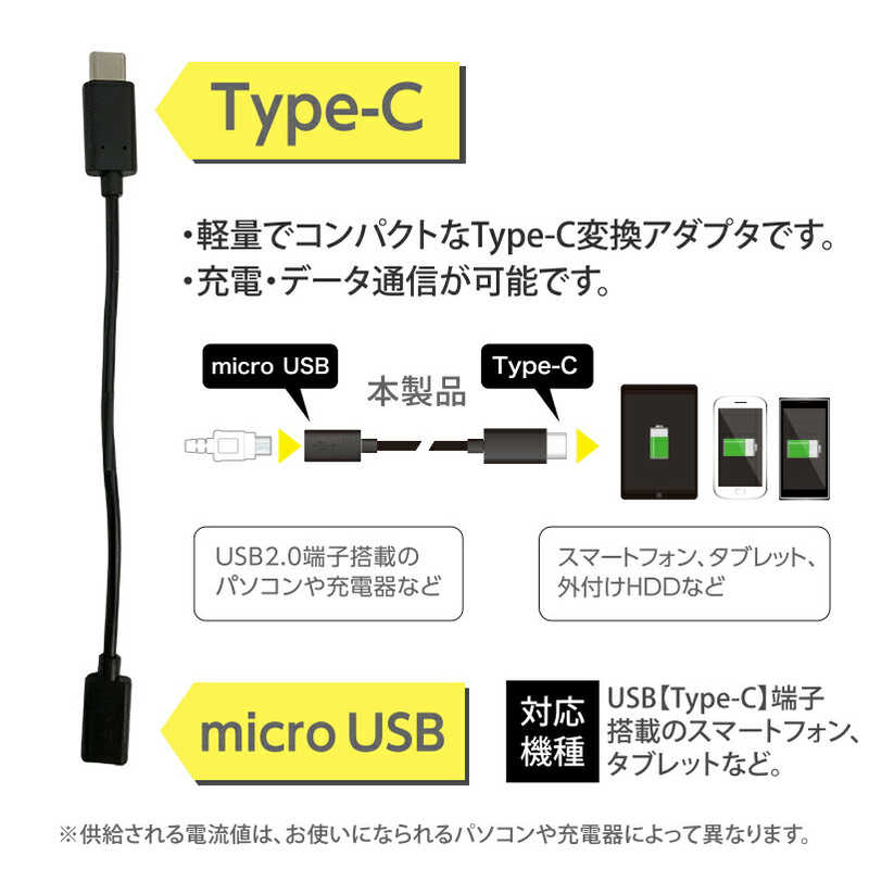 オズマ オズマ 0.1m メス USB microB→USB-C オス 2.0変換アダプタ 充電･転送 ブラック ADC-SP10K ADC-SP10K