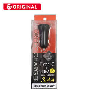 オズマ DC-USB-C USB-A充電器 3.4A 2ポート -C -A ブラック ブラック BKSDCUC34ADK