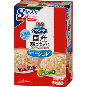 ユニチャーム グラン・デリ 国産鶏ささみパウチ ジュレ 成犬用 ビーフ入り&緑黄色野菜入り 80g×8袋 ユニチャーム グラン・デリ 国産鶏ささみパウチ ジュレ 成犬用 ビーフ入り&緑黄色野菜入り 80g×8袋