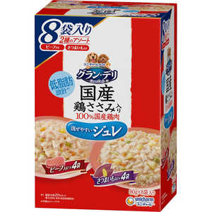 ユニチャーム グラン・デリ 国産鶏ささみパウチ ジュレ 成犬用 ビーフ入り&さつまいも入り 80g×8袋 ユニチャーム グラン・デリ 国産鶏ささみパウチ ジュレ 成犬用 ビーフ入り&さつまいも入り 80g×8袋