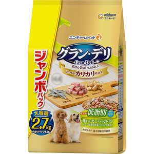 ユニチャーム グラン・デリ カリカリ仕立て 低脂肪 味わいビーフ入りセレクト?脂肪分約25%カット?ビーフ・緑黄色野菜・ささみ・小魚入り ジャンボパック 2.7kg ユニチャーム グラン・デリ カリカリ仕立て 低脂肪 味わいビーフ入りセレクト?脂肪分約25%カット?ビーフ・緑黄色野菜・ささみ・小魚入り ジャンボパック 2.7kg
