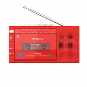 WINTECH MicroSD/USB録音対応モノラルラジカセ [ワイドFM対応] レッド SCT-R227RZ