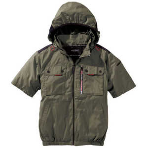 村上被服 HOOH ミドルファン半袖フードジャケット M カーキ V1127M38 村上被服 HOOH ミドルファン半袖フードジャケット M カーキ V1127M38