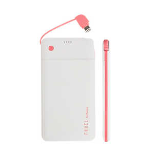 HAMEE iPhone／iPod対応［Lightning］　USBモバイルバッテリー （一体・5000mAh）　MFi認証　ホワイト/ホットピンク FRUEL5000MAHPSEWHHPK