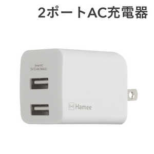 HAMEE Smart IC搭載 2ポート スマホ用USB充電コンセントアダプタ　ホワイト 276-896013