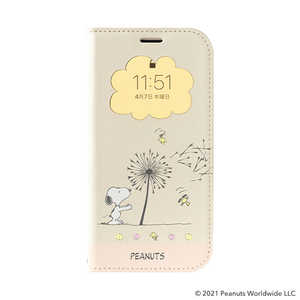 HAMEE [iPhone 13専用]PEANUTS/ピーナッツ/フリップ窓付きダイアリーケース スヌーピー/フラワー IP13MADOPNTFW