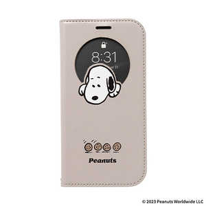 HAMEE iPhone 15専用 PEANUTS/ピーナッツ CERTA フリップ窓付きダイアリーケース スヌーピー/ベージュ/クッキー 669-964958