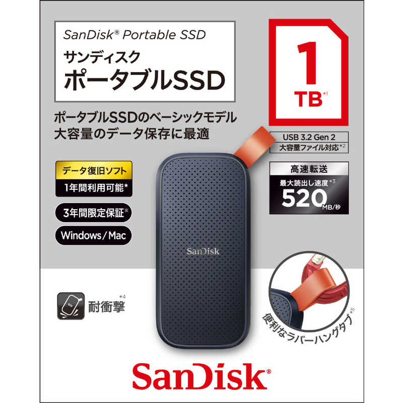 サンディスク サンディスク ＳａｎＤｉｓｋ　ポータブルＳＳＤ　１ＴＢ SDSSDE30-1T00-J26 SDSSDE30-1T00-J26