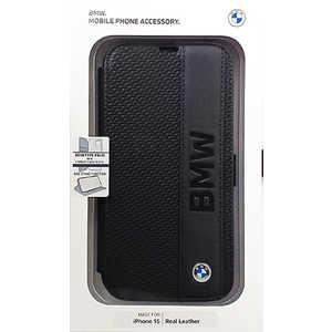エアージェイ BMW iPhone15用 本革 手帳型ケース ブラック BMBKP15S22RDPK