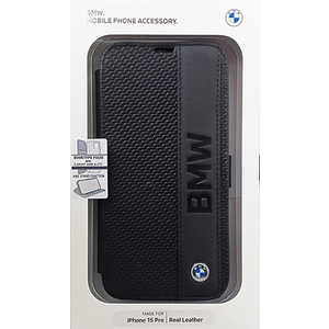 エアージェイ BMW iPhone15 Pro用 本革 手帳型ケース ブラック BMBKP15L22RDPK