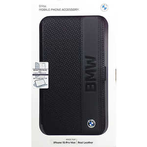 エアージェイ BMW iPhone15 Pro Max用 本革 手帳型ケース ブラック BMBKP15X22RDPK