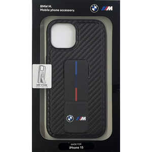 エアージェイ BMW iPhone15用 PUカーボン グリップスタンド 背面ケース ブラック BMHCP15SGSPCCK