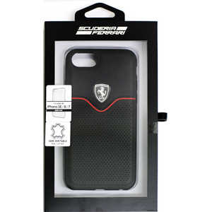 エアージェイ FERRARI OFF TRACK LOGO REAL LEATHER CASE WITH PERFORATED PART AND RED PIPING - BLACK FEOVEHCI8BK