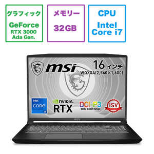 MSI ゲーミングノートパソコン ブラック [RTX 3000 Ada 世代 /16.0型 /Win11 Pro /Core i7 /メモリ：32GB /SSD：2TB] CREATORPROM16B13-968JP