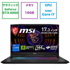 MSI ゲーミングノートパソコン ［17.3型 /Windows11 Home /intel Core i7 /メモリ：16GB /SSD：1TB /2024年1月］ KATANA17-B13VFK-4334JP