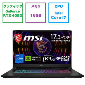 MSI ゲーミングノートパソコン ［17.3型 /Windows11 Home /intel Core i7 /メモリ：16GB /SSD：1TB /2024年1月］ KATANA17-B13VEK-4339JP