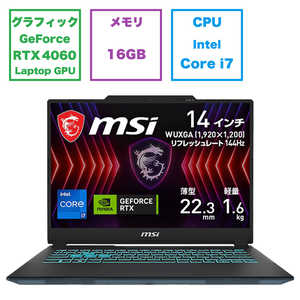 MSI ゲーミングノートパソコン［14型/Win11 Home/Core i7 メモリ16GB/SSD1TB］ ブラック ＆ スケルトン CYBORG-14-A13VF-4164JP