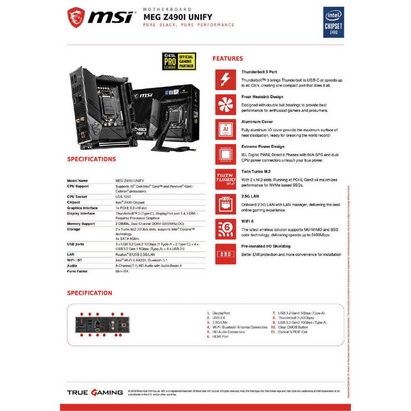 MSI MSI マザーボード ［MiniITX /LGA1200］ MEG Z490I UNIFY MEG Z490I UNIFY