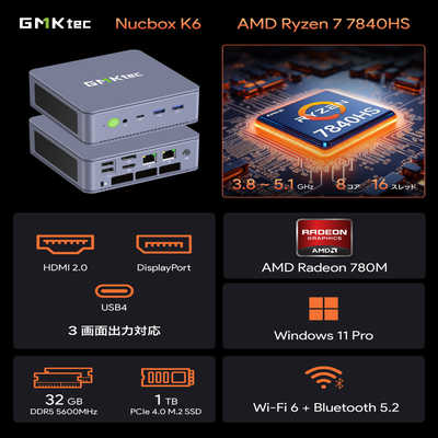 GMKTEC ミニPC ［モニター無し / AMD Ryzen7 / メモリ：32GB / SSD
