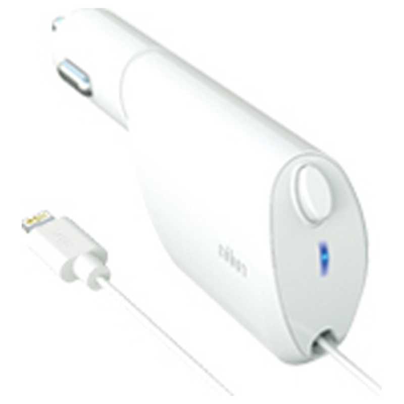 ラディウス ラディウス iPad / iPad mini / iPhone / iPod対応［Lightning］　DC充電器 2.4A （リール～0.7m・ホワイト）　MFi認証　AL-CCR11W AL-CCR11W AL-CCR11W