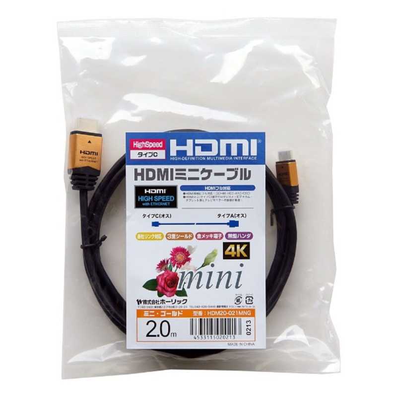 ホーリック ホーリック HDMI変換・延長プラグ ゴールド [2m /HDMI⇔miniHDMI /スタンダードタイプ /4K対応] HDM20-021MNG HDM20-021MNG