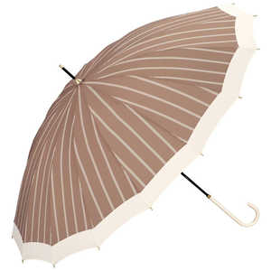 ワールドパーティー 雨傘 長傘 16本骨切り継ぎストライプ [ 晴雨兼用傘 / 55cm ] ベージュ 5508-08-001