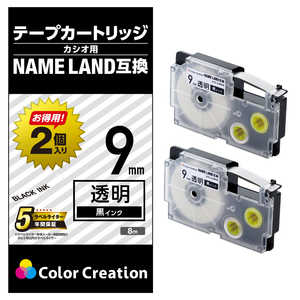 カラークリエーション ネームランド用互換テープ/透明/黒文字/8m/9mm幅/2個パック CTCCXR9X2P通販セール状況　外国語　翻訳　通訳　通販
