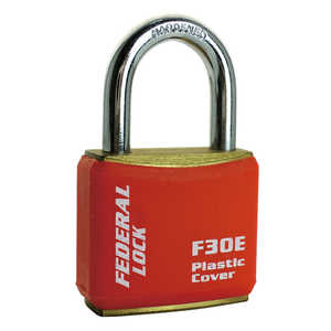 FEDERAL 南京錠 真鍮製 30mm 同一KEY ツル径5mm 鍵2個付 レッド F30E-R-KA303-P
